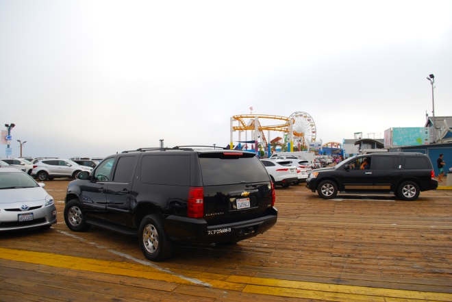 Limousine parked at the pier in Los Angeles